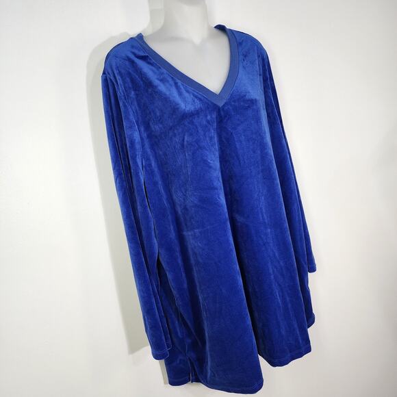 Roaman's Tunic Top Woman's Size 22/24 1X Blue Velour Velvet Long Sleeve V Neck - Picture 6 of 10